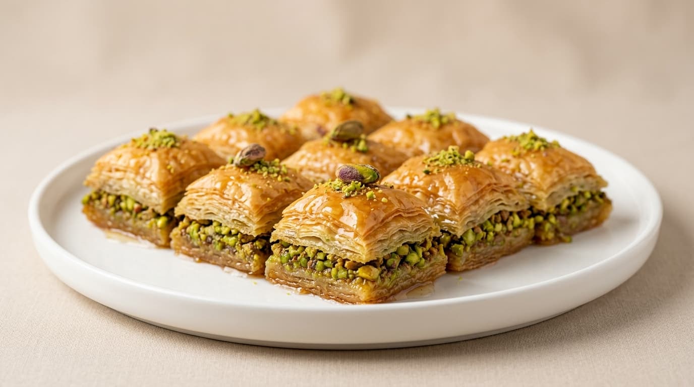 Baklava oriental traditionnel aux pistaches et miel à Calais